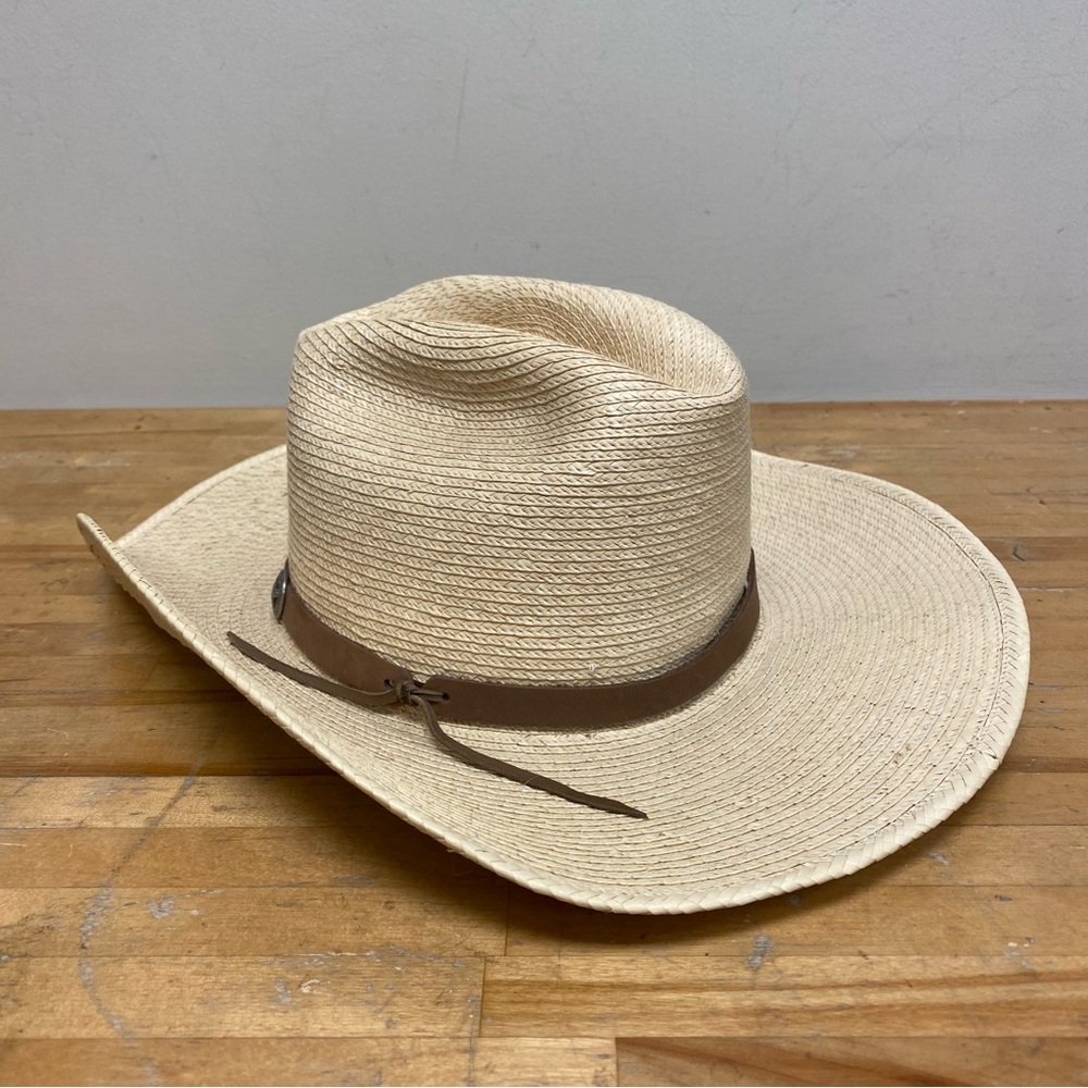 Vintage Sunbody Hat Handcrafted Palm Leaves Houston Texas Guatemala 6 7/8 (55) View 5